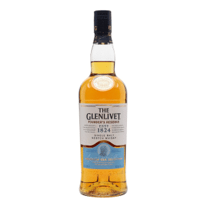 The Glenlivet Founder’s Reserve – premium Speyside single malt Scotch whisky in a sleek blue-labeled bottle, matured in oak and first-fill casks.