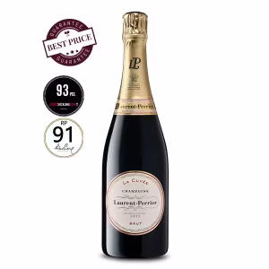 Elegant bottle of Laurent-Perrier La Cuvée Brut Champagne 0.75L with luxury packaging – available at The Wine Box.