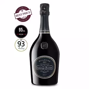Laurent Perrier Brut Millesime, dark label and black bottle. This premium champagne is available on The Wine Box. Order for delivery in Nairobi