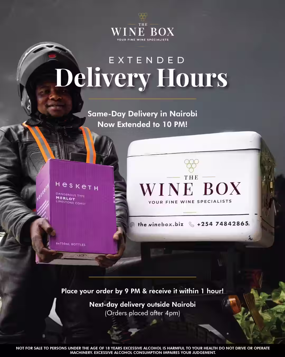 We deliver all orders before 9PM on the same day within Nairobi