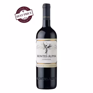Montes Alpha Carmenère 2021 – premium Chilean red wine with blackberry, plum and mocha; rich, velvety and elegant from Colchagua Valley.