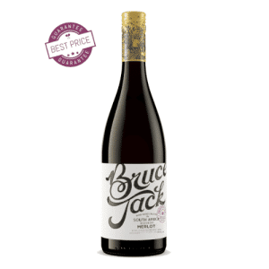Bruce Jack Merlot 2022 bottle from South Africa’s Western Cape, featuring a rich ruby hue and contemporary label.