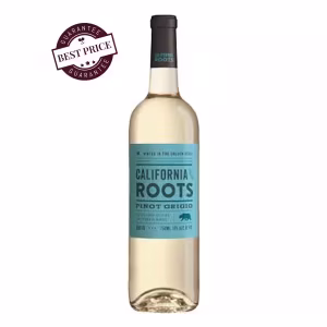 Bottle of California Roots Pinot Grigio 2022, a pale white wine from California with a clean, minimal label design.