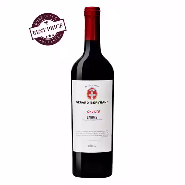 A bottle of Heritage Cahors Malbec 2021 with an elegant label, showcasing French craftsmanship against a rustic background.