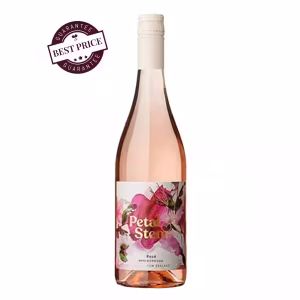 A stylish bottle of Petal & Stem Rosé 2023 with soft blush tones, set against a light background beside a glass of rosé—evoking freshness, floral elegance, and the essence of Marlborough's coastal breeze.