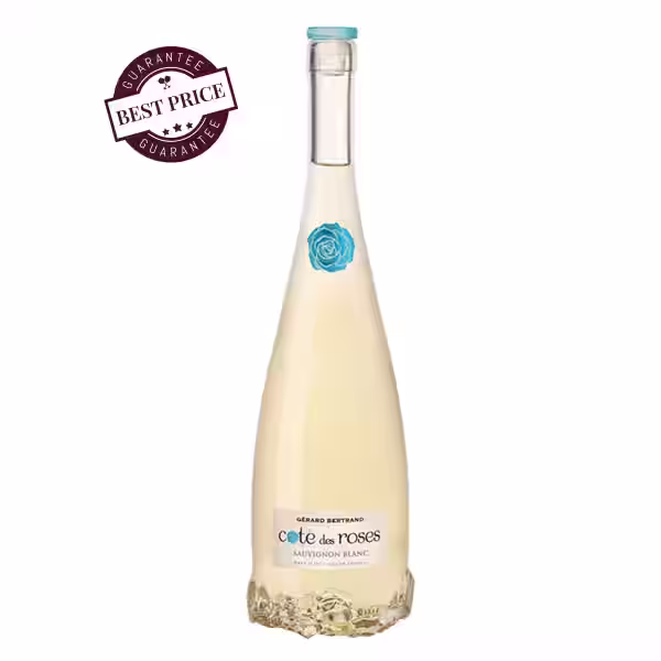Côte des Roses Sauvignon Blanc 2023 – vibrant French coastal Sauvignon Blanc in sculpted rose bottle.