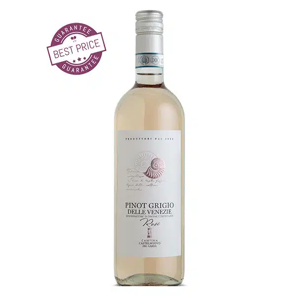 Cantina del Garda Pinot Grigio delle Venezie DOC Rosé 2024 – new arrival with pale colour, raspberry notes and crisp freshness from Lake Garda vineyards.