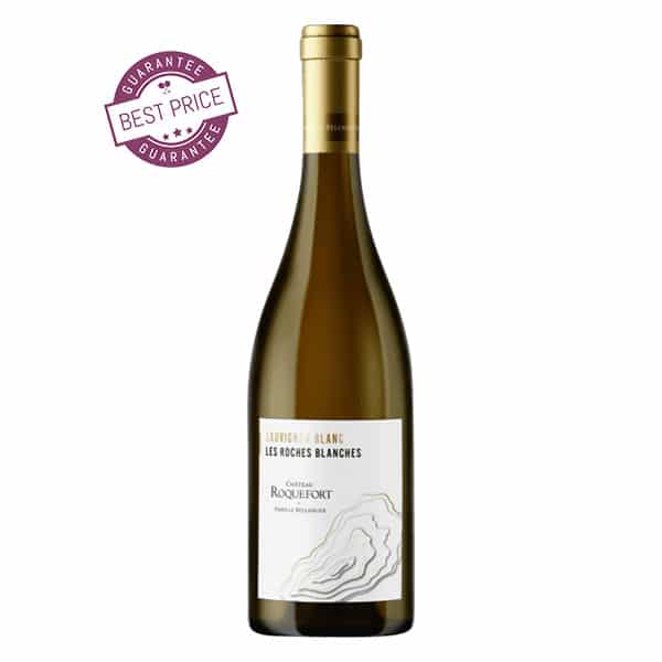 Château Roquefort Les Roches Blanches 2023 – crisp Bordeaux white with citrus, peach and mineral freshness; elegant, vibrant and versatile.