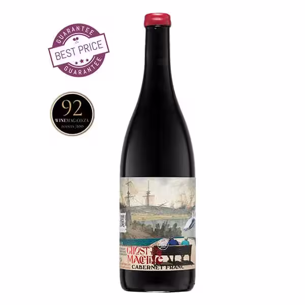 Ghost in the Machine Cabernet Franc 2024 — deep ruby, distinctive label, Bruce Jack Wines Western Cape — available at The Wine Box, Nairobi