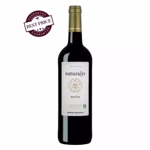 Gérard Bertrand Naturalys Merlot 2023 — deep ruby, white label with green organic detail — available at The Wine Box, Kenya