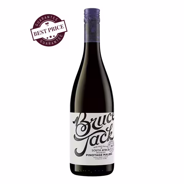 Bruce Jack Pinotage Malbec 2025 — deep purple, screwcap bottle with bold label — available at The Wine Box, Nairobi