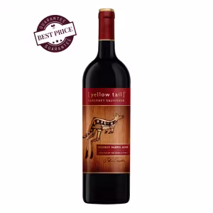 Yellow Tail Whiskey Barrel Aged Cabernet Sauvignon 2024 — dark label with yellow tail kangaroo logo, Australian red wine bottle — available at The Wine Box, Nairobi