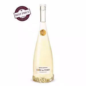 Côte des Roses Chardonnay 2024– elegant Languedoc white wine with citrus and exotic fruit in a rose-shaped bottle.