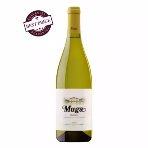 Muga White. Pale gold bottle, traditional barrel-fermented white Rioja. Available at The Wine Box Kenya, Nairobi.