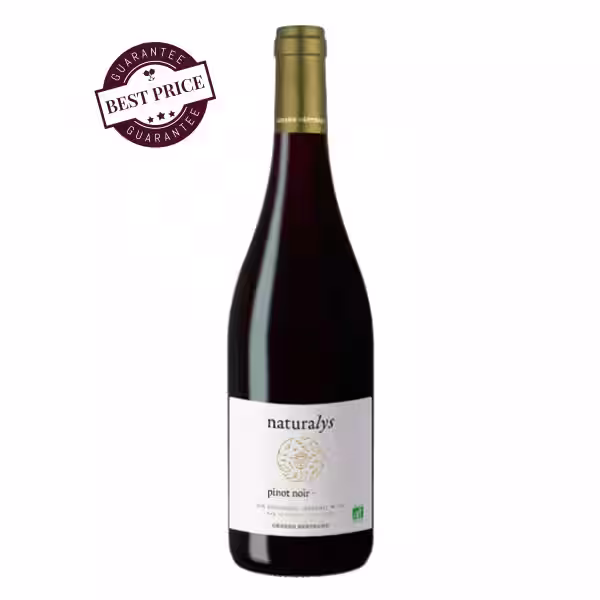 Naturalys Pinot Noir 2024. Bright ruby bottle, organic Languedoc red wine. Available at The Wine Box Kenya, Nairobi.