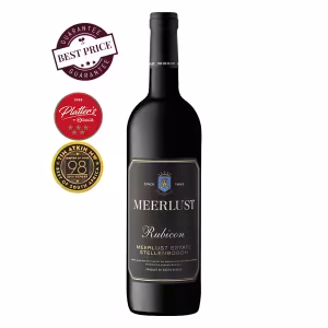 Meerlust Rubicon 2023, deep dense bottle with classic Stellenbosch label, available at The Wine Box Kenya, Nairobi